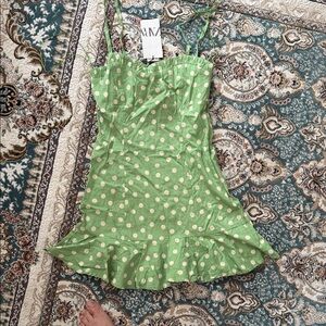 Zara Light Green Polka Dot Ruffle Sundress